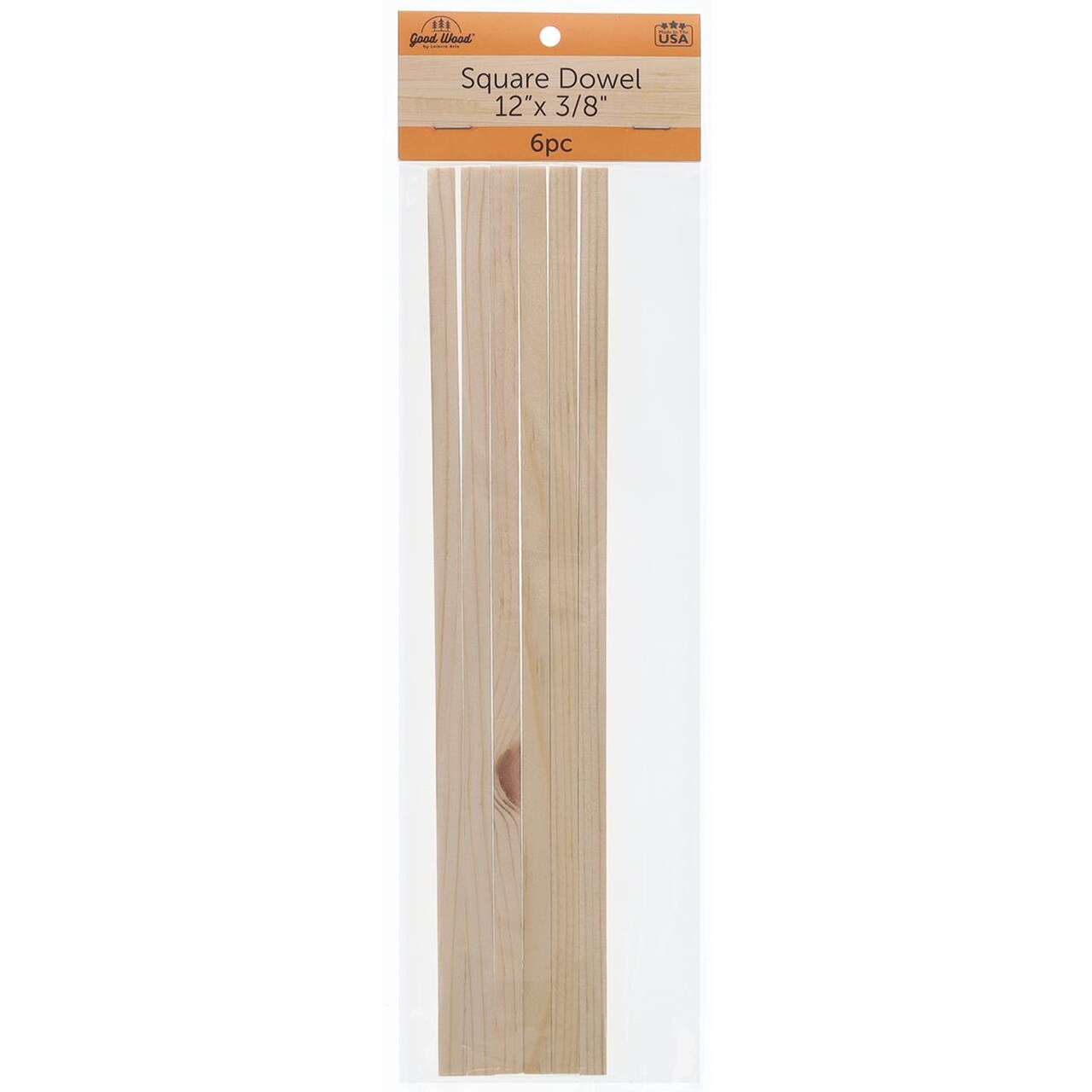 Good Wood By Leisure Arts - Square Dowel, 12"X3/8" Orange 6Pc, Pine Wood, Pine Wood Strips, Sticks, Hobby Wood, Pieces For Crafting, Square Dowels
